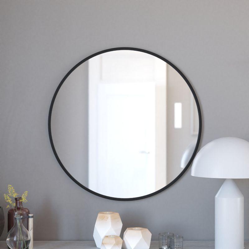 Merrick Lane 30" Round Accent Wall Mirror in Black with Metal Frame for Bathroom, Vanity, Entryway, Dining Room, & Living Room