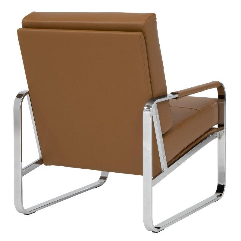 Caramel Brown Leather Reclining Accent Chair with Chrome Frame