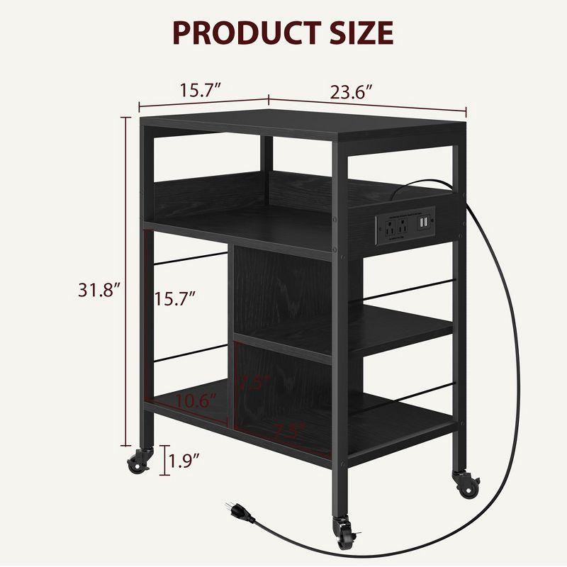 Whizmax Industrial Printer Cart, 4-Tier Mobile Printer Stand, End Table ,Rolling Cart with Power Outlets and USB Ports for Office, Living Room