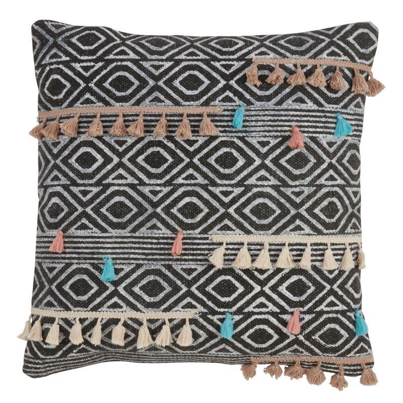 Saro Lifestyle Geo Print Tassel Pillow - Down Filled, 18" Square, Multi