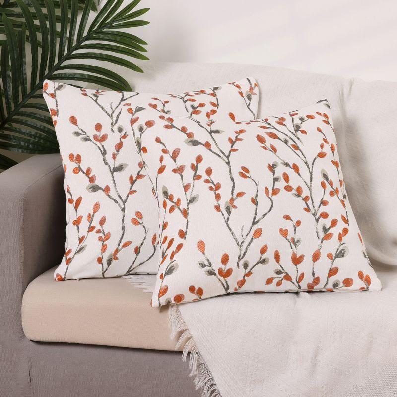 Unique Bargains Four Seasons Decoration Throw Floral Pattern Pillow Cases 2 Pcs Orange Flower 18" x 18"
