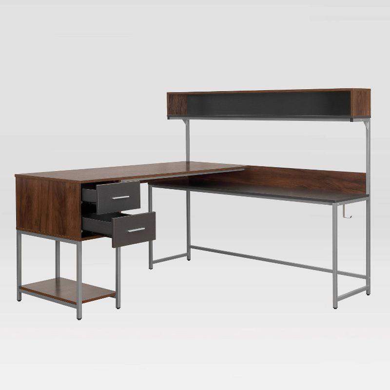 L Shape Desk with Hutch and Storage - Techni Mobili