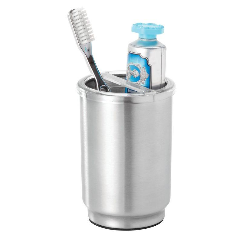 iDesign Austin Steel and BPA-Free Plastic Toothbrush Holder with Lid, Clear/Brushed Nickel