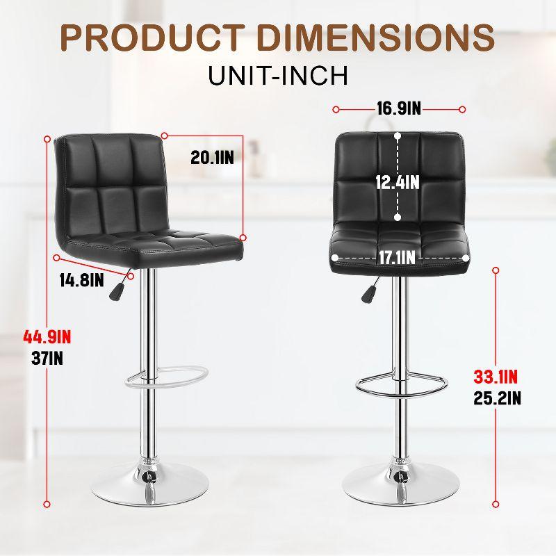 FDW Bar Stool Height Adjustable Swivel Stool with Back PU Leather Kitchen Counter Stools Set of 2 Dining Chairs, Black