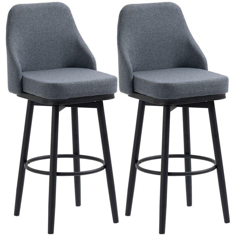 HOMCOM Extra Tall Bar Stools Set of 2, Modern 360° Swivel Barstools, Dining Room Chairs with Steel Legs and Footrest