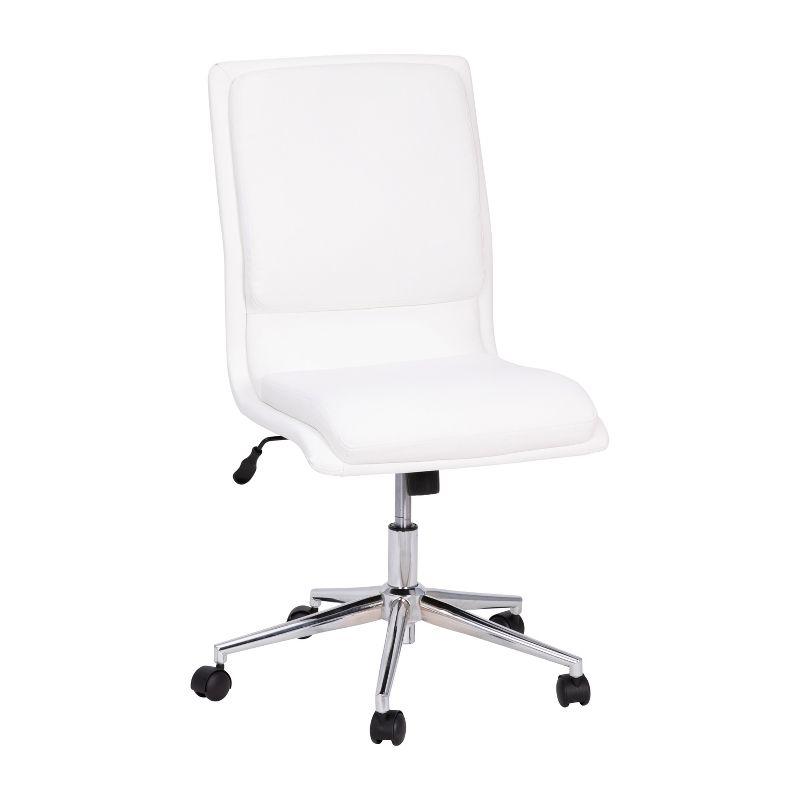 Flash Furniture Madigan Mid-Back Armless Swivel Task Office Chair with LeatherSoft and Adjustable Chrome Base, White