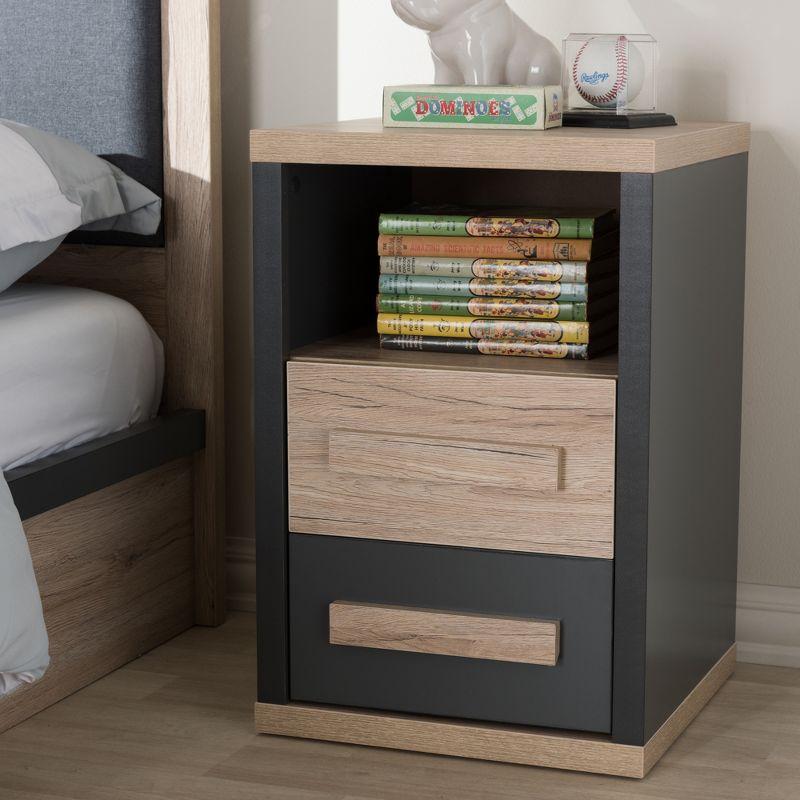 Pandora Modern and Contemporary Two-Tone 2 Drawer Nightstand Dark Gray - Baxton Studio: Bedside Table with Storage, MDF Wood