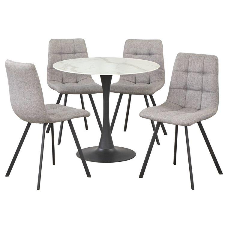 Rho 5-Piece Gray Upholstered Dining Set with Faux Marble Top