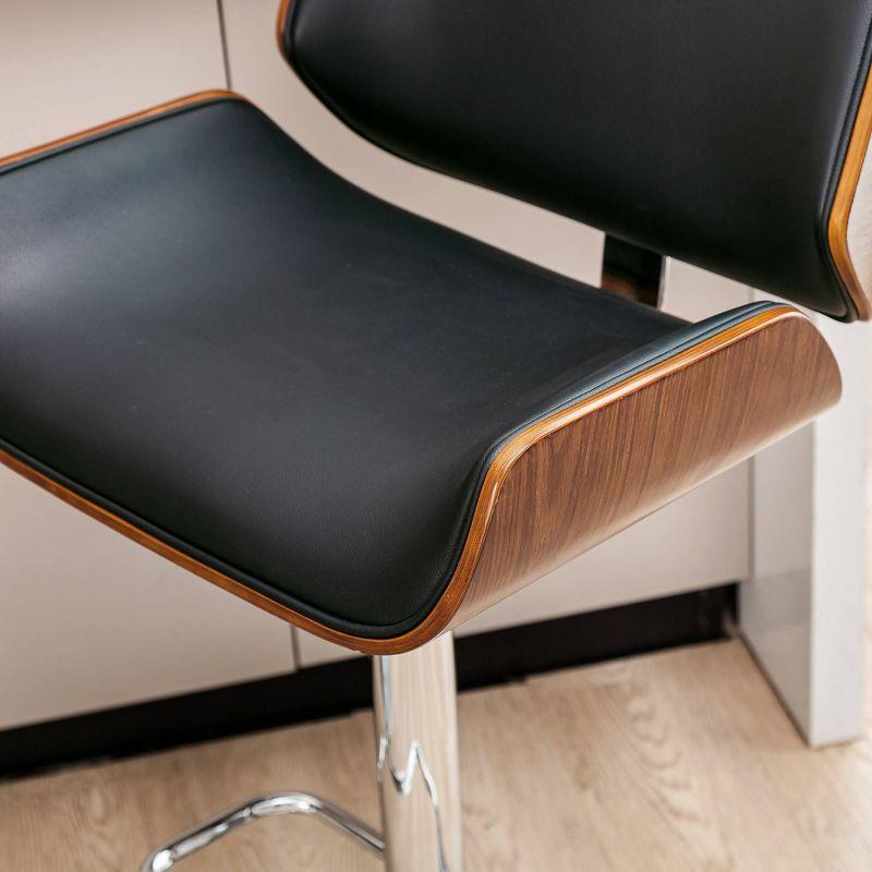 Set of 2 Leatherette Adjustable Height Swivel Bar Stools Chrome Plated Base Black - Glitzhome: Mid-Century, Curved Back, Pneumatic