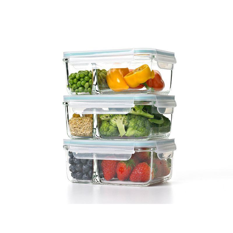 Clear Tempered Glass 3-Piece Divided Food Storage Set