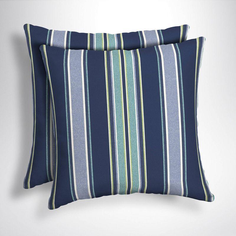 Sapphire Aurora Striped Square Outdoor Throw Pillow Set