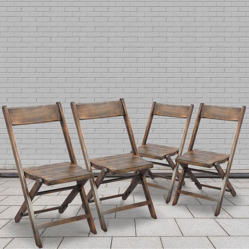 Emma and Oliver Slatted Wood Folding Wedding Chair - Event Chair - Antique Black, Set of 4