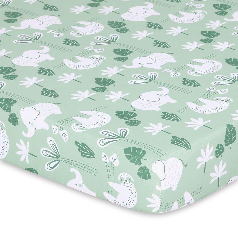 The Peanutshell Mini Crib Sheet Set - 3 Pack - Multiuse for Pack & Play, Playard, Playpen, Mini Crib - Green Safari Animals