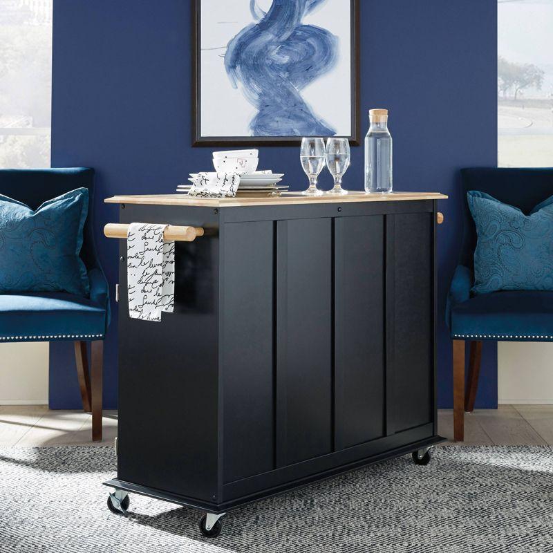 Dolly Madison Kitchen Island Cart Wood/Black/Natural - Home Styles: Mid-Century Modern, Lockable Casters, Storage, 2 Shelves, 4 Doors