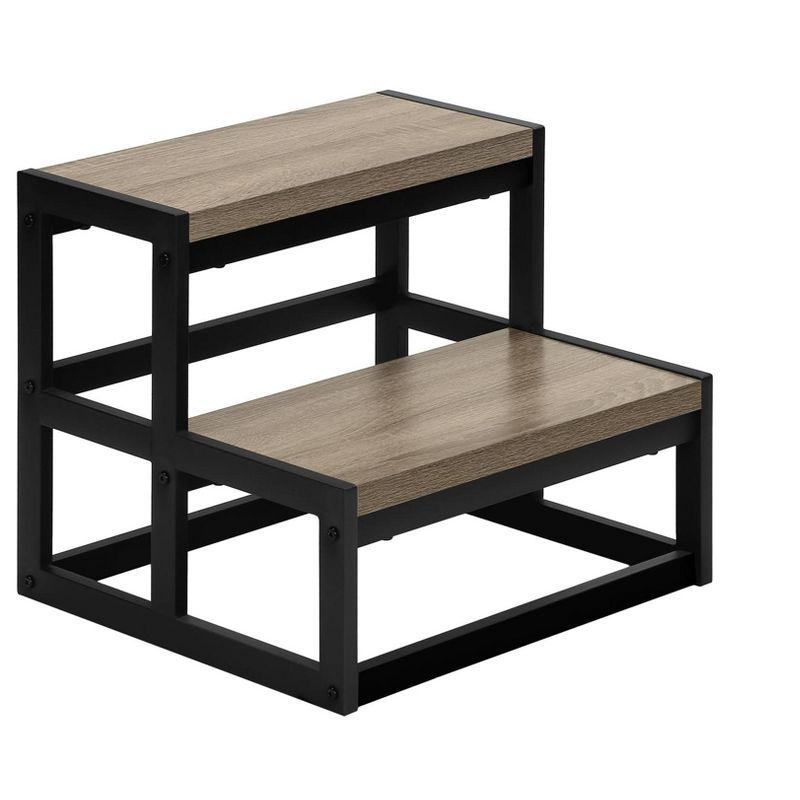 Monarch Specialties Ladder Step Stool Bedroom Kitchen Black Metal Dark Taupe Laminate Contemporary