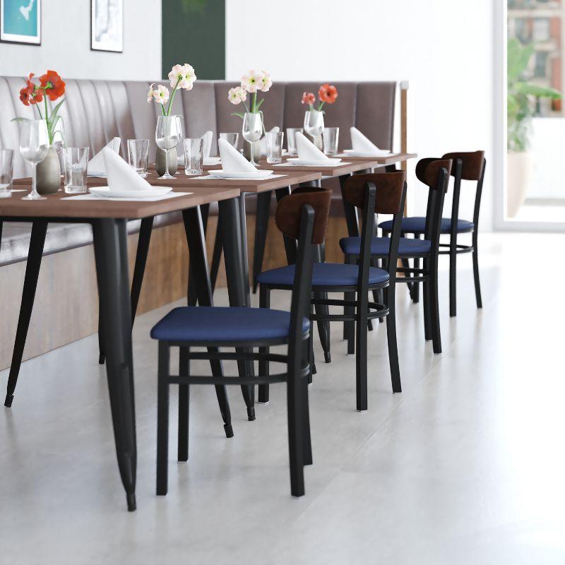 Modern Walnut Wood and Blue Vinyl Upholstered Dining Chair