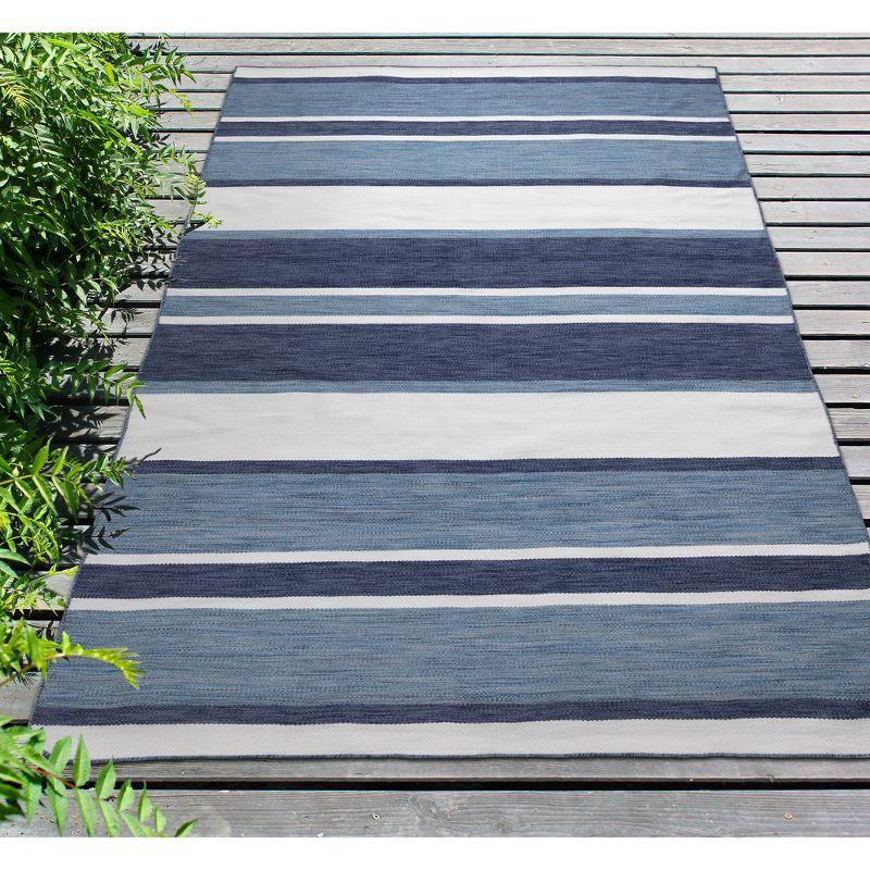 Handmade Reversible Flatweave Synthetic Rug 6' x 9' in Blue Stripe