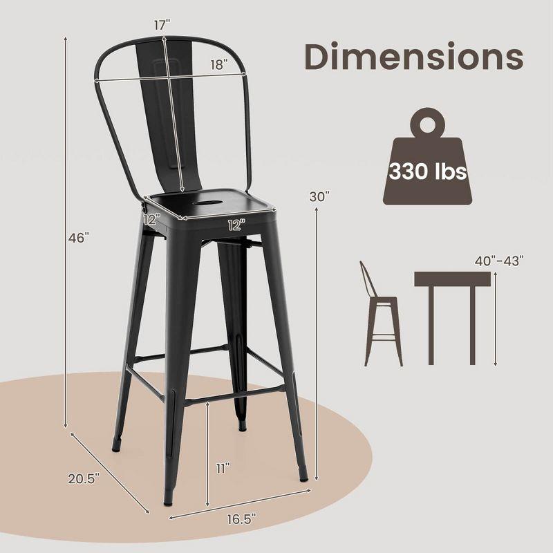 Costway 30" Bar Height Chairs with Footrest & Removable Backrest Rubber Feet for Kitchen