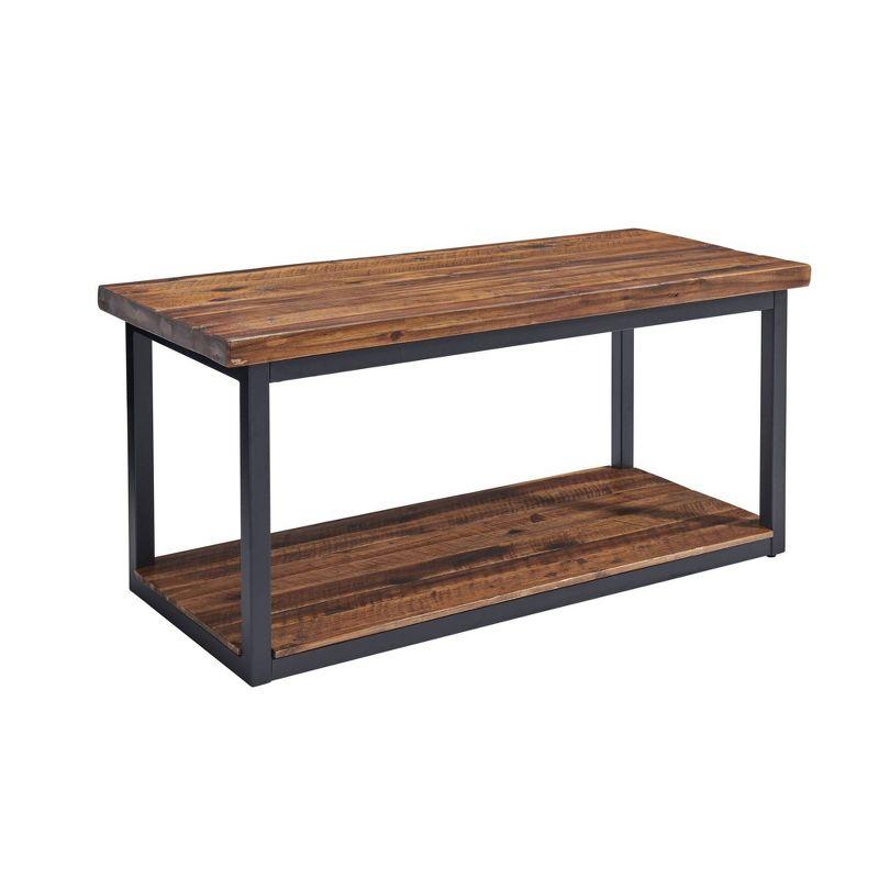 Alaterre Furniture Claremont Rustic Wood Bench with Low Shelf Dark Brown: Steel Frame, Non-Upholstered, 400lb Capacity