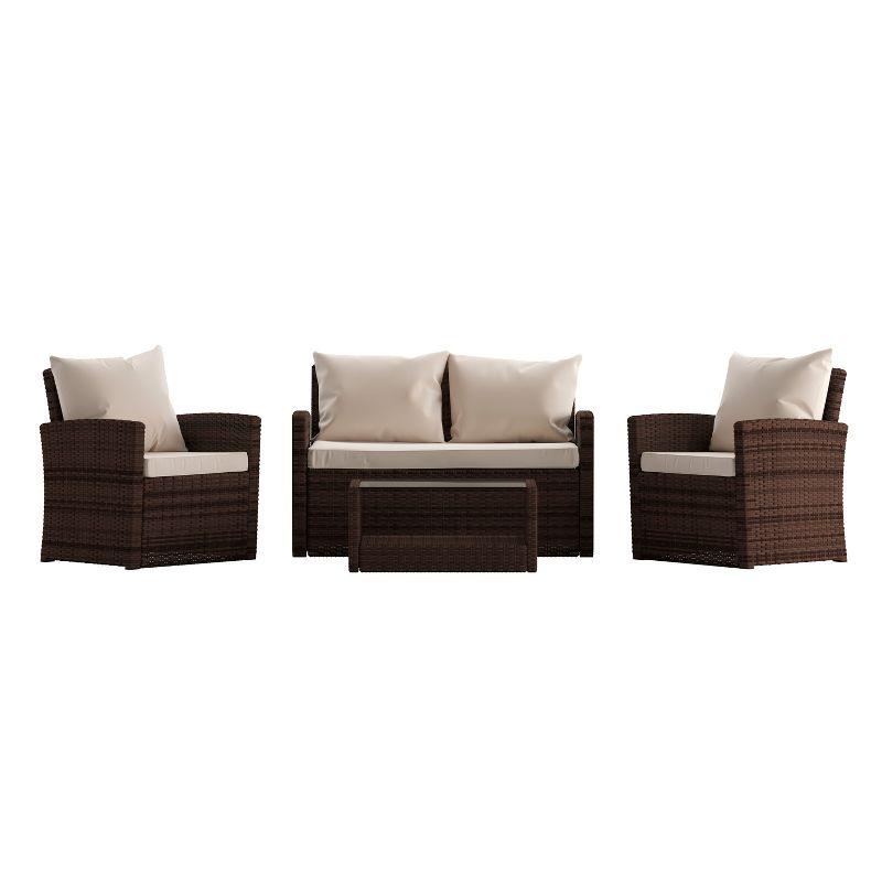 Flash Furniture Aransas Series 4 Piece Patio Set with Back Pillows and Seat Cushions