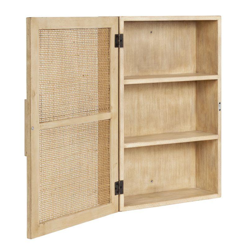 Natural Rattan and Wood Wall Cabinet with Shelves