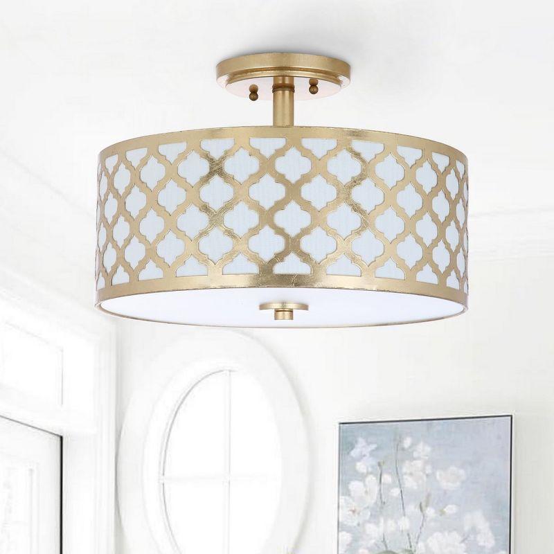 Gold Quatrefoil Drum Semi Flush Mount Ceiling Light