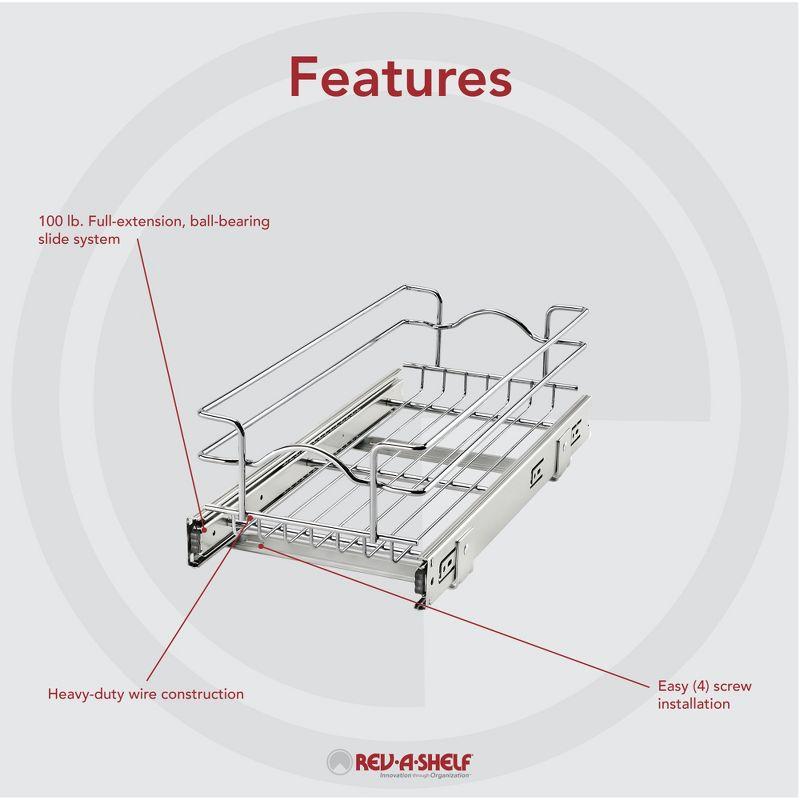 Rev-A-Shelf 5WB1-0918 Single Wire Basket Pull Out Shelf Storage Organizer for Kitchen Base Cabinets, Silver