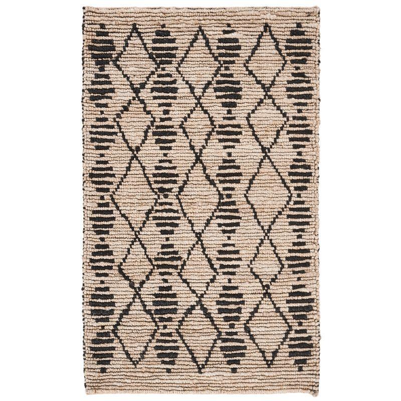 Hand-Knotted Beige and Black Wool Geometric Area Rug