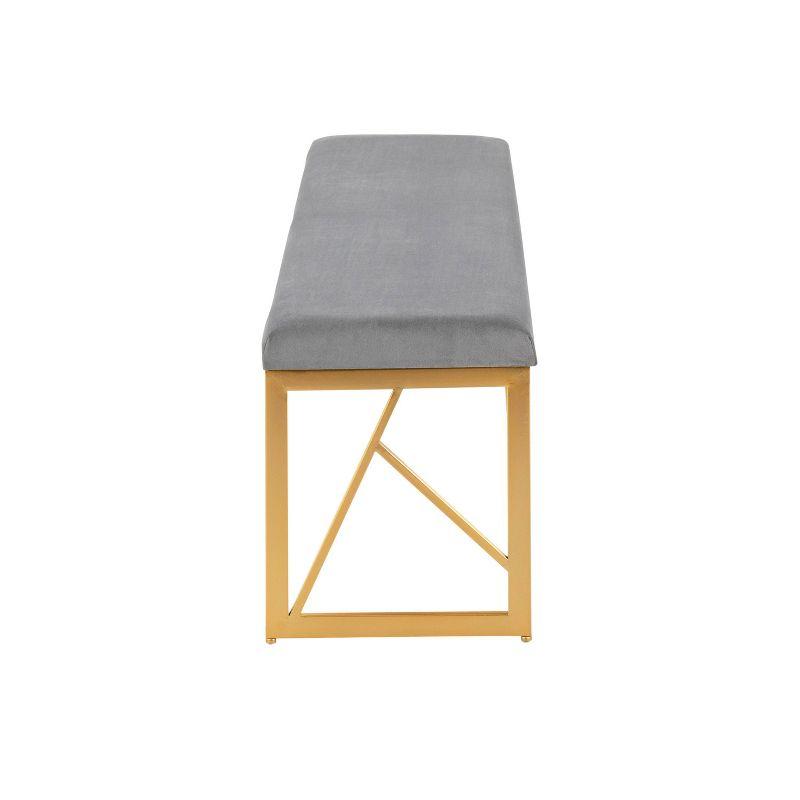 Folia 47" Gold Metal Frame Bench with Grey Velvet Cushion