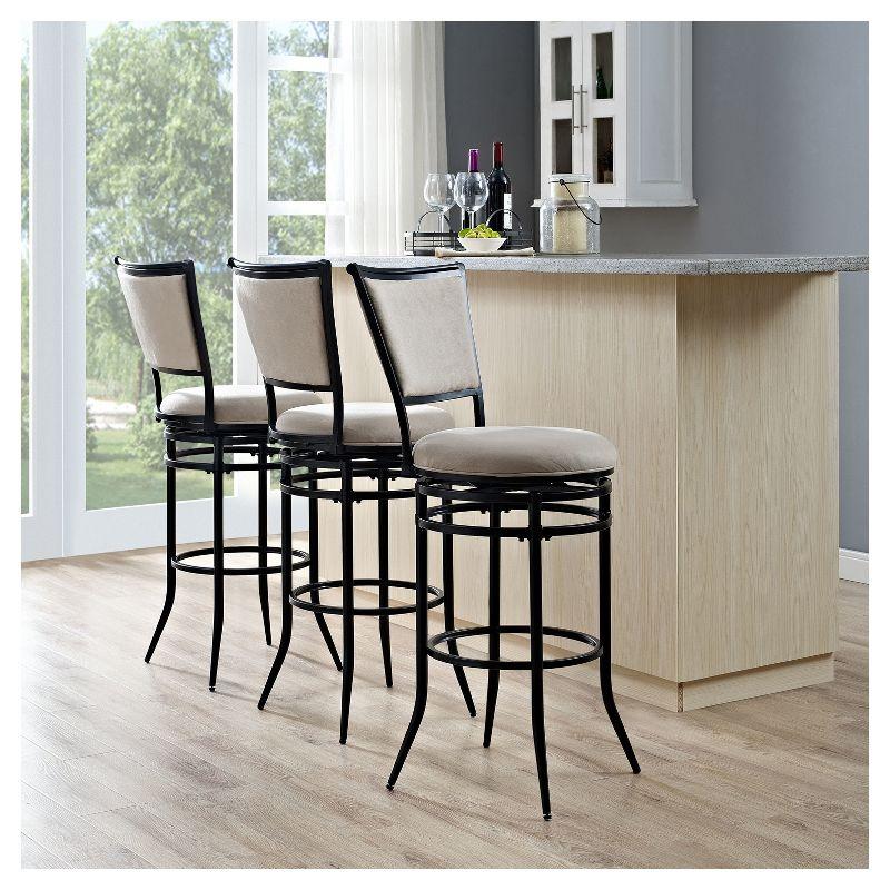 Rachel Swivel Barstool Black with Cushion White - Crosley: Metal Frame, Padded Back, 30" Fixed Height