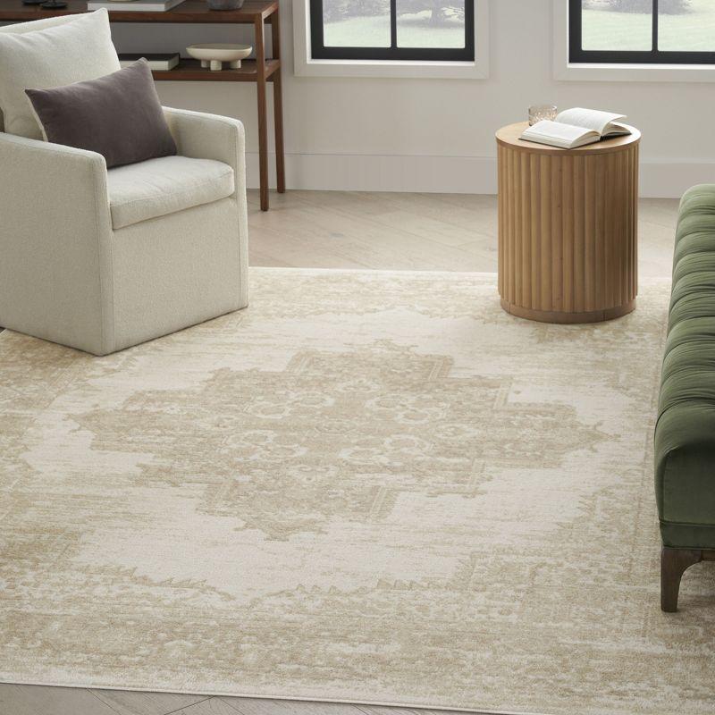 Nourison Grafix Center Medallion Area Rug Ivory Beige 5'3" x 7'3"