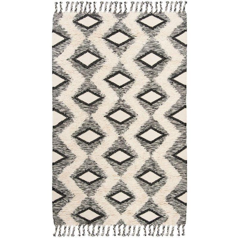 Kenya KNY908 Hand Knotted Area Rug - Black/Ivory - 5'x8' - Safavieh