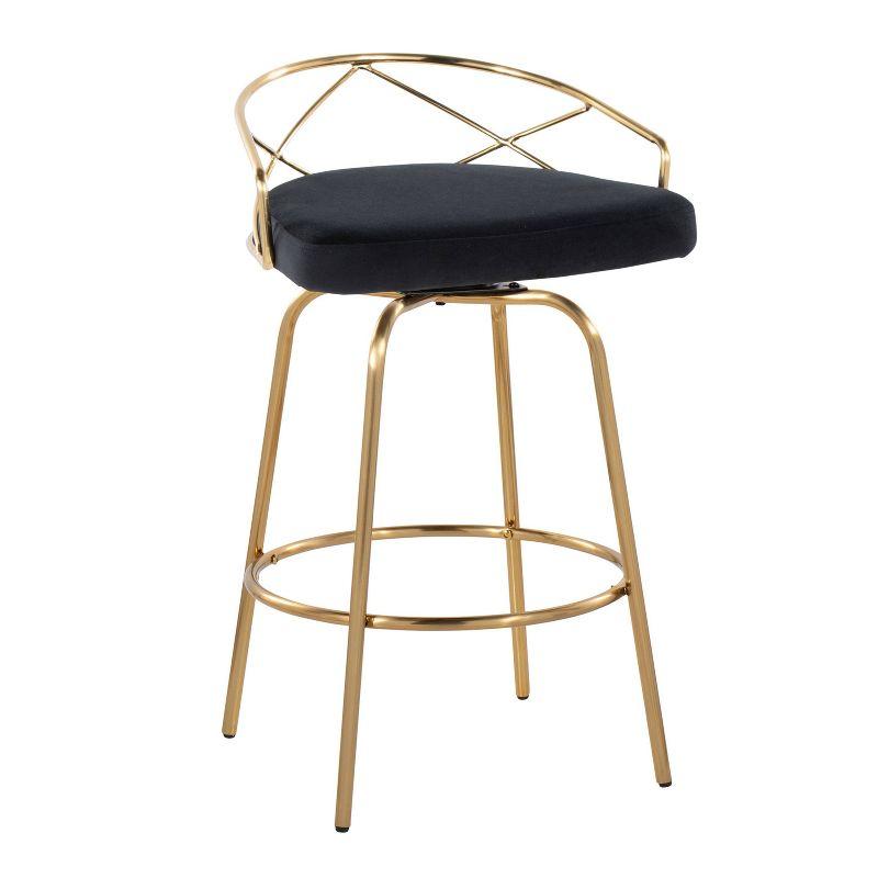 Set of 2 Charlotte Counter Height Barstools Gold/Black - LumiSource: Swivel, Velvet Upholstery, Metal Legs