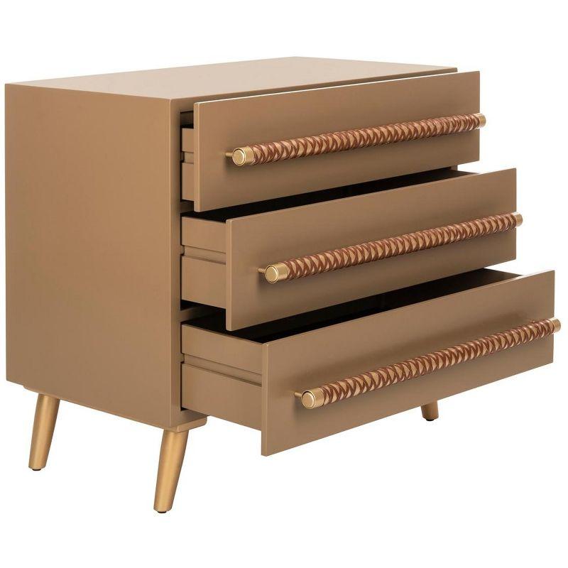 Raquel 3 Drawer Chest - Taupe/Gold/Brown Faux Leather - Safavieh.