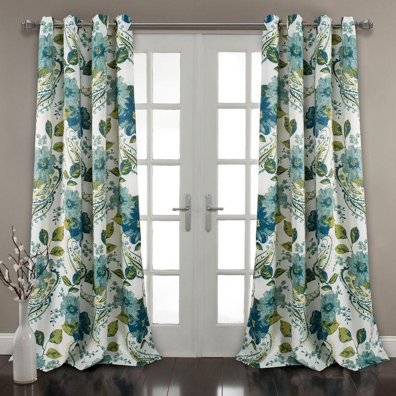 Floral Paisley Polyester Room Darkening Curtain Pair (Set of 2)