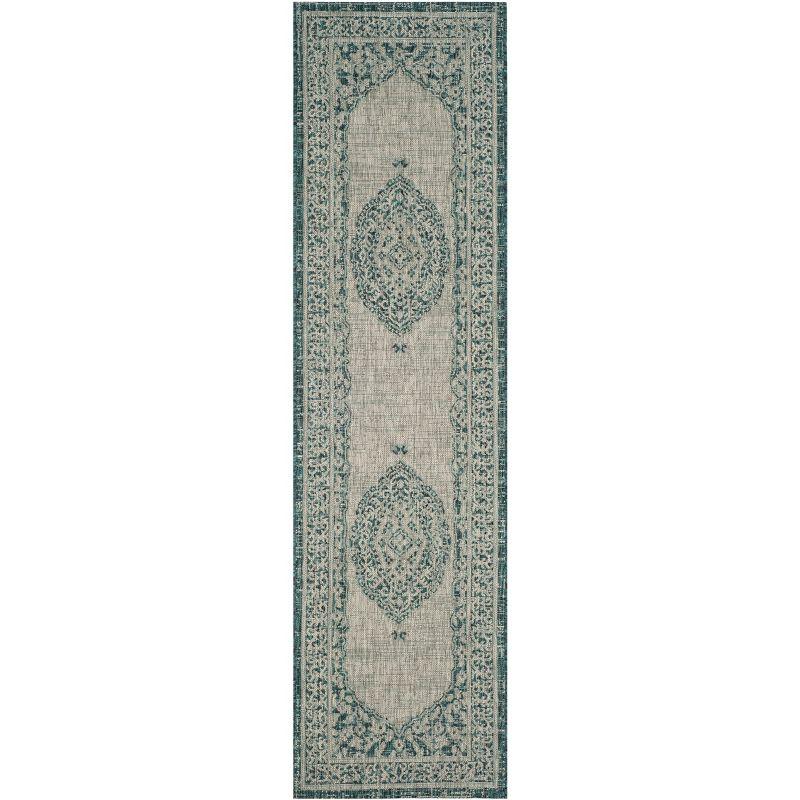 Light Grey/Teal Synthetic 27'' Easy-Care Indoor/Outdoor Runner Rug