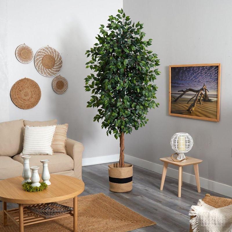 Nearly Natural 8-ft Ficus Artificial Tree in Handmade Natural Cotton Planter