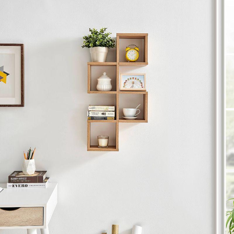 Danya B. 30" x 15.25" Cubby Chessboard Wall Shelf Chestnut - MDF, Contemporary Design, Interlocking
