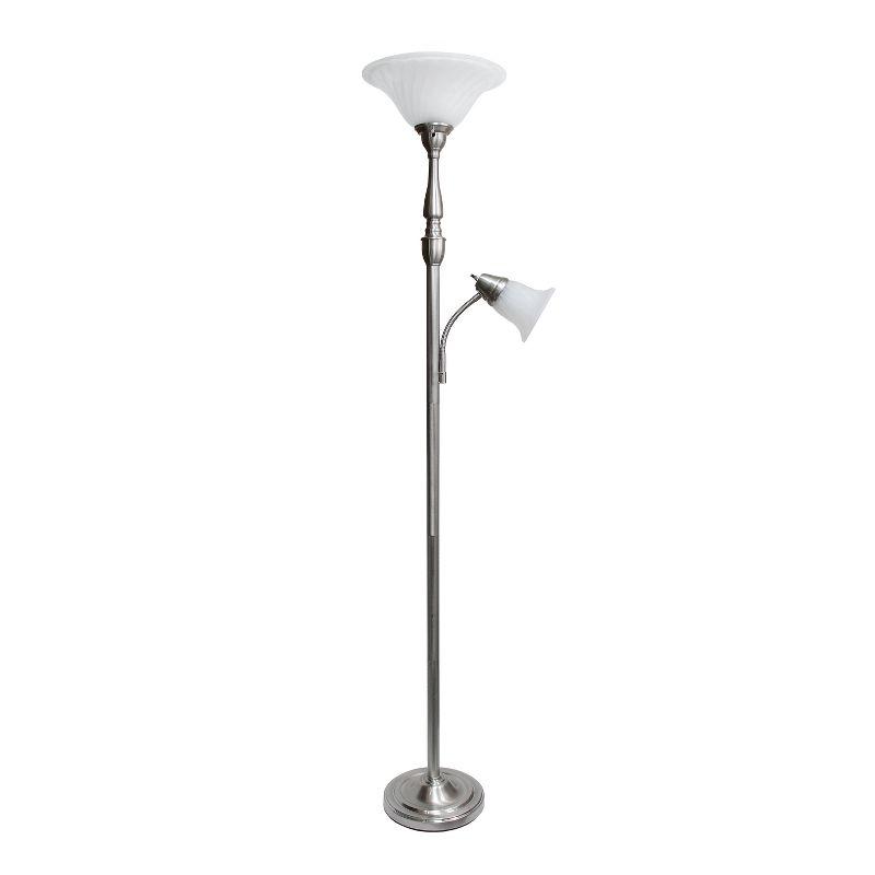 Elegant Brushed Nickel Mother-Daughter Floor Lamp with White Marble Glass