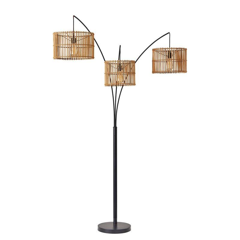 Bohemian Bronze 3-Light Arc Floor Lamp with Rattan Shades