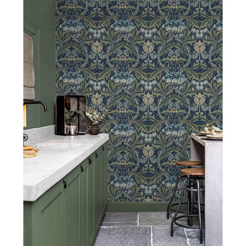 NextWall Acanthus Floral Peel and Stick Wallpaper Sage Green: Vintage Vinyl, Self-Adhesive, Botanical, Repositionable, 30.75 Sq Ft Coverage