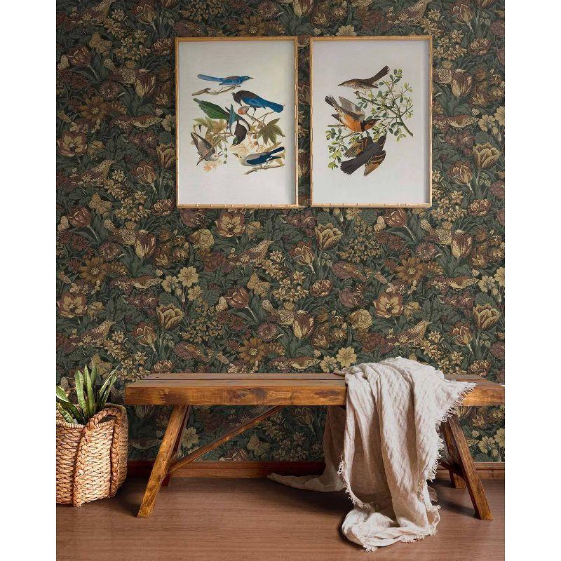 NextWall Bird Floral Peel and Stick Wallpaper: Vintage Botanical Design, Self-Adhesive Vinyl, Repositionable, Washable, 30.75 Sq Ft Coverage