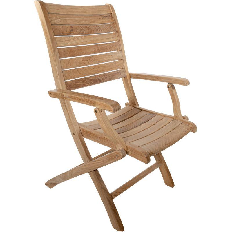 Nordic Teak Natural Outdoor Patio Folding Chair with Arm Rests - Beige