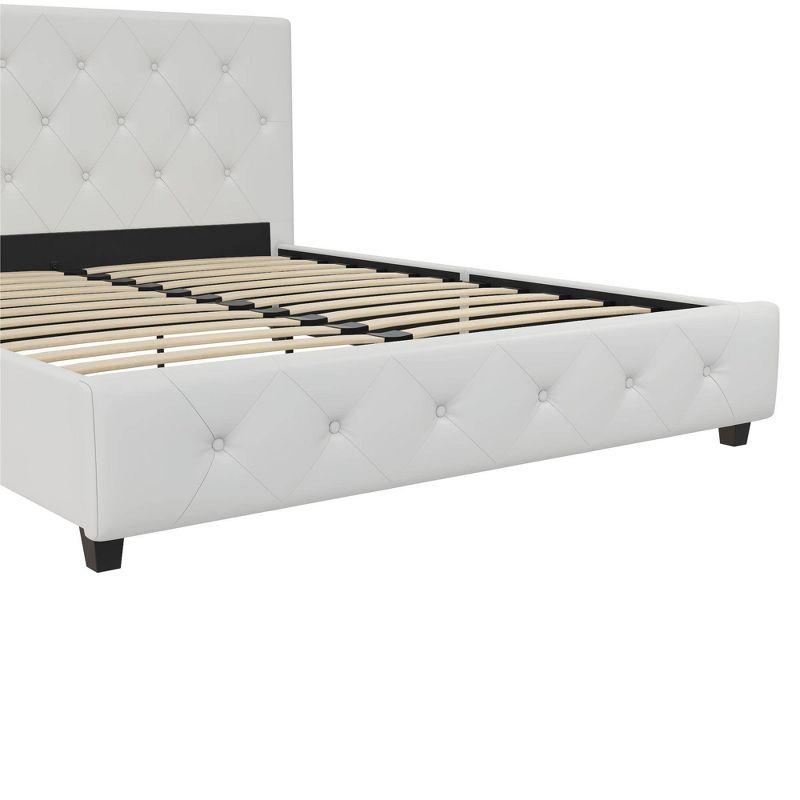 Queen White Faux Leather Tufted Upholstered Bed with Slats