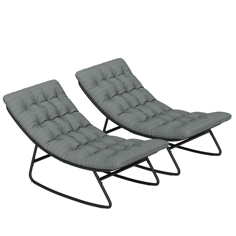 Outsunny 2 Pieces Outdoor Rocking Chairs with Thick Cushions, Outdoor Patio Rocker Set with Mesh Deep Seats, Steel Frame for Indoor, Porch, Dark Gray