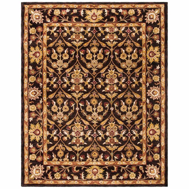 Elegant Dark Plum & Gold Hand-Tufted Wool Rectangular Rug