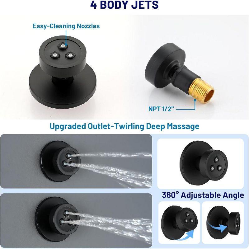 3-Function 12 Inch Temperature Digital Display Shower System With 2-Setting Slider Bar Handheld And 4Pcs Body Jets