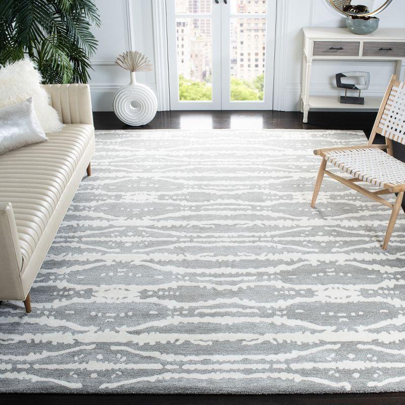 Grey and Ivory Hand-Tufted Wool and Viscose Area Rug