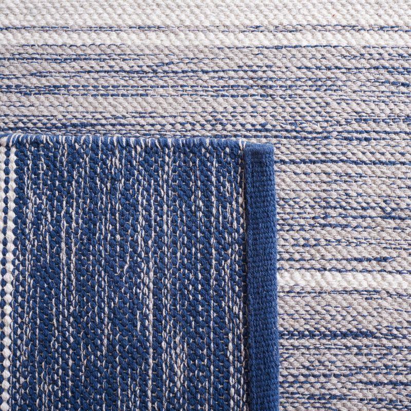 Modern Boho Grey and Blue Striped Kilim Wool-Cotton Rug 6'x9'