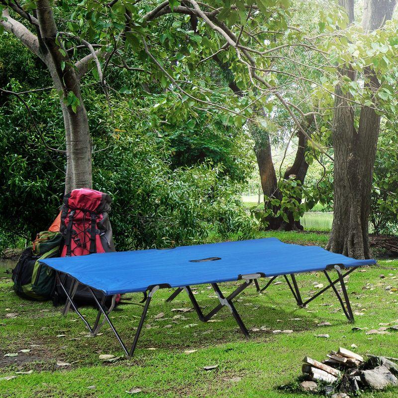 Outsunny 2 Person Folding Camping Cot, Portable Sleeping Cot with Carry Bag, Blue